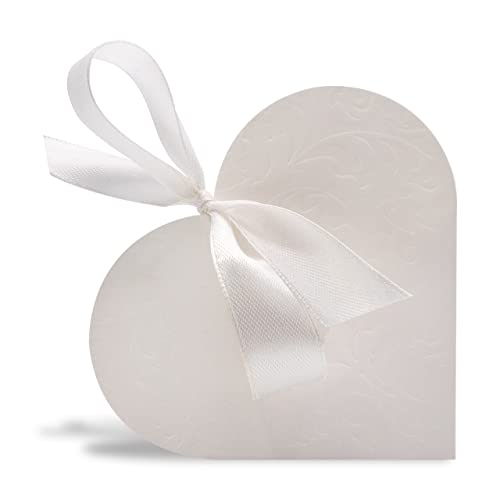 Decoraparty 10 Tischkarten mit weißem Herz, Geschenkbox mit Schleife, in Form von Herzen für Hochzeit, Bräutigam, Kommunion, Konfirmation, Taufe, Jahrestag von Decoraparty