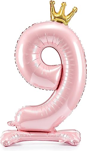 Decoraparty Folienballon mit Zahl 9 Rosa stehend aus Aluminium, aufblasbarer Folienballon Stand mit Luft für Party, Geburtstag, Jahrestag, Abschlussfeier, Mädchen, 84 cm von Decoraparty