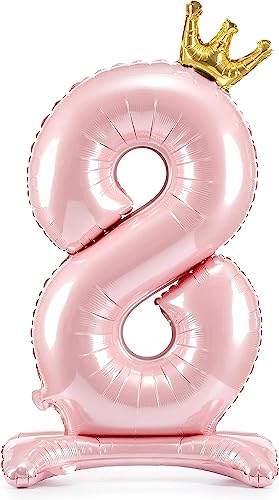Decoraparty Luftballon in Form der Zahl 8 Rose aus Aluminium, Balloon Foil Ständer für Weibchen, aufblasbar, mit Luft für Party, Geburtstag, Jahrestag, Abschlussfeier, Mädchen, 84 cm von Decoraparty