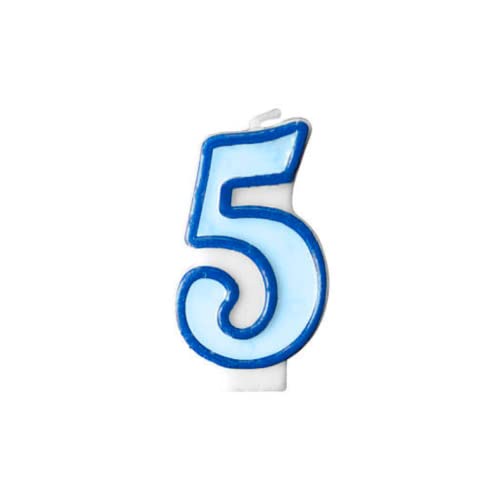 Geburtstagskerze mit Nummer 5 für blaue Kuchen, Wachskerze für Männchen, Jahrestag, Party, Anlass, Pensionierung, Jungen, Mädchen, Himmelblau, Höhe 7 cm von Decoraparty