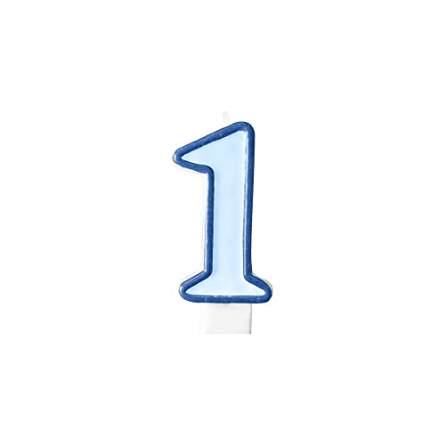 Geburtstagskerze mit Zahl 1 Hellblau, Wachskuchen für Männchen, für Jahrestag, Party, Anlass, Pensionierung, Jungen, Mädchen, Blau – Höhe 7 cm von Decoraparty