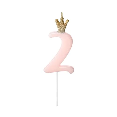 Kerze Zahl 2 für Geburtstagskuchen, rosa Kerze mit Glitzer-Krone für Mädchen, Babyparty, Party, Jahrestag von Decoraparty
