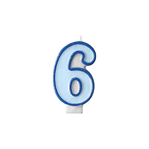 Kerze mit Zahl 6 Hellblau für Geburtstag, Kuchen, Blau, Höhe 7 cm, Wachskerze für Männlich, Jahrestag, Party, Anlass, Pensionierung, Kind und Mädchen von Decoraparty