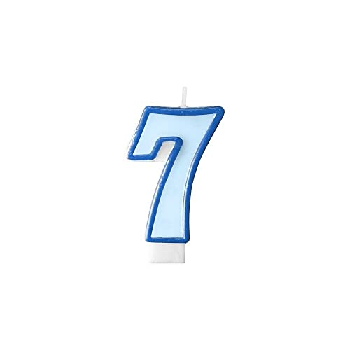 Kerze mit Zahl 7 Hellblau für Geburtstag, Kuchen, Blau, Höhe 7 cm, Wachskerze für Männlich, Jahrestag, Party, Anlass, Ruhestand, Kind und Mädchen von Decoraparty