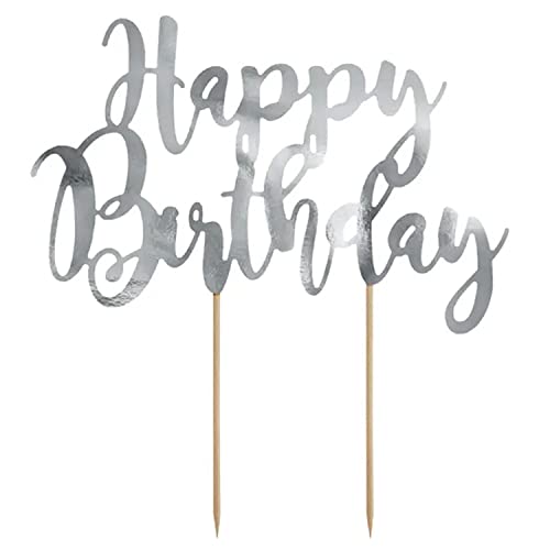 Tortenaufsatz Happy Birthday Schriftzug Kuchendekoration Kuchen Kuchen viele Wünsche für Partys Geburtstag Party Kinder Damen - Silber von Decoraparty