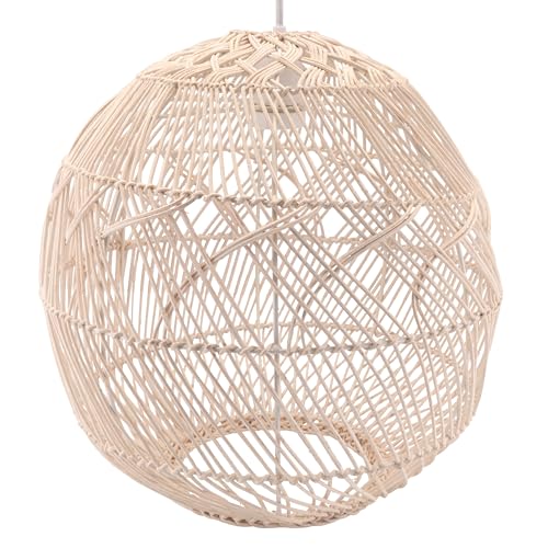 Decorasian Boho Lampenschirm aus Rattan – Korb Lampenschirm für Hängelampe mit E27 Lampenfassung – Rattan Pendelleuchte - beige-Weiss von Decorasian