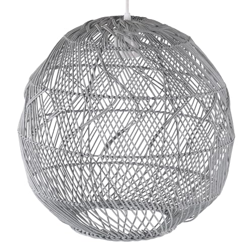 Decorasian Boho Lampenschirm aus Rattan – Korb Lampenschirm für Hängelampe mit E27 Lampenfassung – Rattan Pendelleuchte - grau von Decorasian