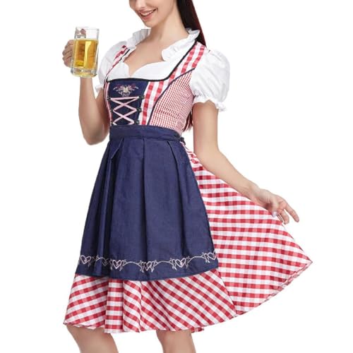 Decorhome Deutsches Kleid | Karierte Dirndlkleider Damen Traditionelle deutsche Kleider,Deutsches Bierfest-Cosplay-Bayerisches Kleid, Bierkarneval-Outfits für das Oktoberfest von Decorhome