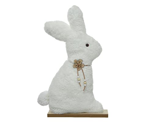 Decoris Osterhase Deko Aufsteller 40cm Plüsch Holz Osterdeko Dekofigur Hase Frühling weiß von Decoris