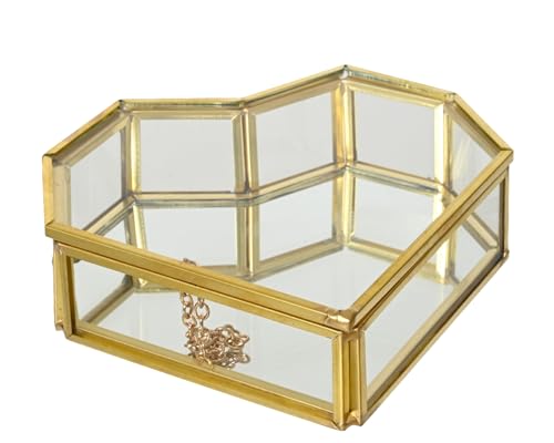 Schmuckschatulle in Herzform 12x10cm Glas Metall - dekorative Schmuckaufbewahrung Glasbox mit Deckel - Aufbewahrungsbehälter Schmuckschale Herzbox - Transparent Gold von Decoris