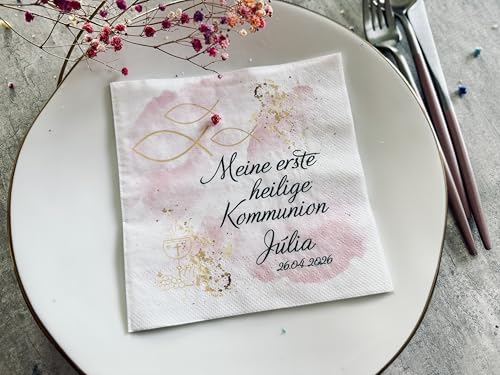 50 Personalisierte Servietten für Mädchen, Servietten für Kommunion, Konfirmation. Papierservietten, 33x33cm von Decorpress