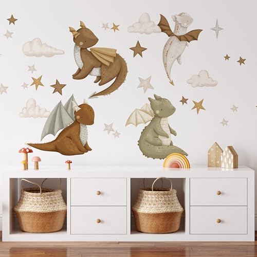 Decotia Große Wandsticker mit magischen Drachen 2 – Wanddekoration Mädchen Jungenzimmer Geburtstag Babyparty Geschenk von Decotia