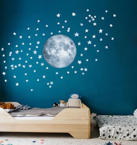 Mond und Sterne Wandsticker | Wandaufkleber, realistischer Erdmond Wandaufkleber für Mädchenzimmer Jungenzimmer Kinderzimmer Geschenk Babyparty von Decotia