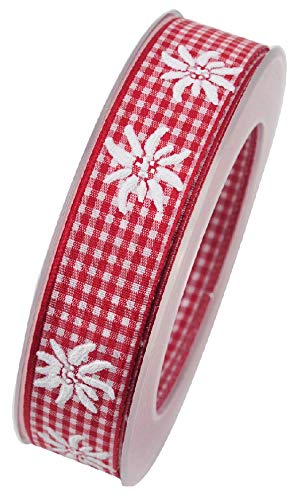 Dekoband Edelweiss/rot Weiss/Breite 25 mm/Länge 20 Meter von Decpero