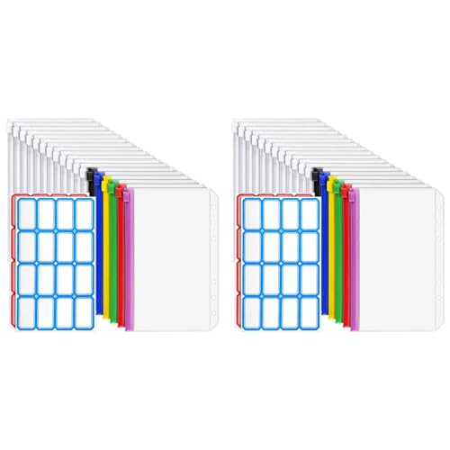 Decqerbe 36 StüCk A6 Binder 6-Ring A6 ReißVerschluss Tasche für Budget Binder, Wasserdichte Plastik HüLle Ordner Beutel von Decqerbe