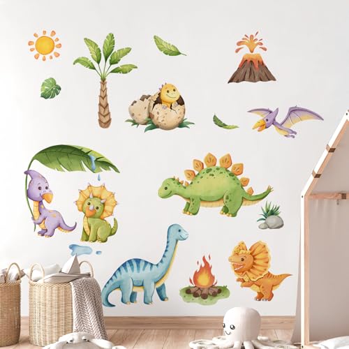 Decvictor Wandtattoo Dinosaurier Land Wandaufkleber Niedlicher Aquarell Dinosaurier Wandsticker Kinderzimmer Babyzimmer Jungenzimmer Mädchenzimmer Wanddeko von Decvictor