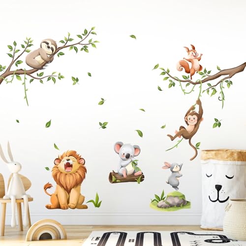 Decvictor Wandtattoo Dschungel Tier Wandaufkleber Safari Löwe Affe Faultier Wandsticker Kinderzimmer Babyzimmer Jungenzimmer Mädchenzimmer Wanddeko von Decvictor