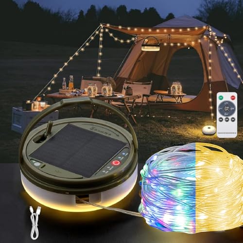 Lumelia Aufrollbare Lichterkette, 10 m Lumelia Lichterkette, Lichterkette Camping Aufrollbar Rechargeable via USB, IP65 Wasserdicht Solar Camping Licht Dimmbar für Camping, Garten und Wandern von Deedlite