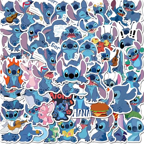 50 Stück Stitch Sticker Set,Wasserfest Vinyl Stitch Aufkleber,Cartoon Graffiti Lilo & Stitch Aufkleber Decals für Water Bottles Laptop Skateboard Fahrrad Moped Motorrad Koffer Helm Scrapbooking von Deen