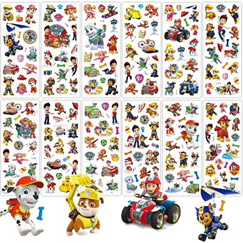 Deen Kinder Sticker,12 Blätter 3D Paw Patrol Stickers Set,Relief Aufkleber für Kinder Jungen Mädchen,Belohnung Kindersticker für Kindergeburtstag Mitgebsel Gastgeschenke DIY Scrapbooking Geschenkdeko von Deen