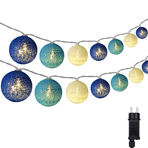 DeepDream Cotton Ball Lichterkette, 5m 20 LED Kugeln Lichterkette Innen Lichterkette Baumwollkugeln Lichterkette mit Stecker für Kinderzimmer, Schlafzimmer, Hochzeit, Party, Festival (Königsblau) von DeepDream