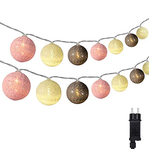 DeepDream Cotton Ball Lichterkette, 5m 20 LED Kugeln Lichterkette Innen Lichterkette Baumwollkugeln Lichterkette mit Stecker für Kinderzimmer, Schlafzimmer, Hochzeit, Party, Festival (Rosa) von DeepDream