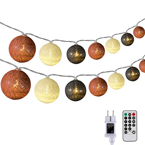 DeepDream Kugeln Lichterkette 6.6m 30 LED Cotton Ball Lichterkette Dimmbar Baumwollkugeln Lichterkette Innen Lichterkette mit Fernbedienung und Timer für Zimmer Kinderzimmer Hochzeit Party (Braun) von DeepDream