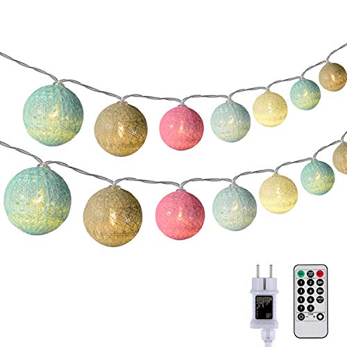 DeepDream Kugeln Lichterkette 6.6m 30 LED Cotton Ball Lichterkette Dimmbar Baumwollkugeln Lichterkette Innen Lichterkette mit Fernbedienung und Timer für Zimmer Kinderzimmer Hochzeit Party (Bunt) von DeepDream