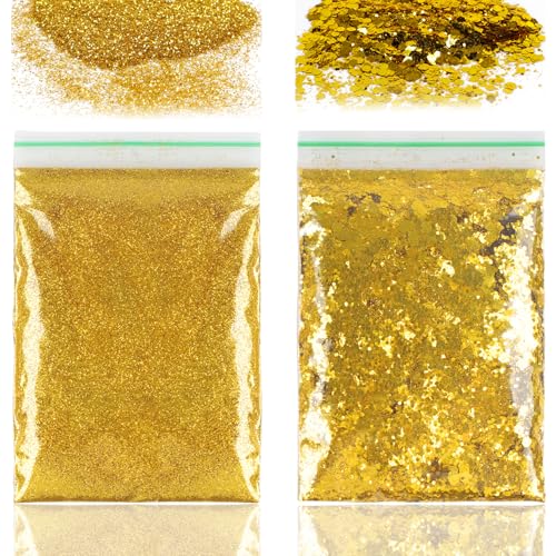 100g Glitzer Basteln, Glitzer Gold, Bastel Glitzer, Pulver Glitzer zum Basteln, Glitzerpulver für Makeup Nägel Gesich Handwerk Nagelkunst Kartenbasteln (Gold) von Deepton