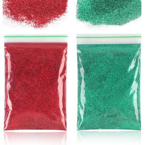 100g Glitzer Basteln, Glitzer Gold, Bastel Glitzer, Pulver Glitzer zum Basteln, Glitzerpulver für Makeup Nägel Gesich Handwerk Nagelkunst Kartenbasteln (Rot+Grün) von Deepton