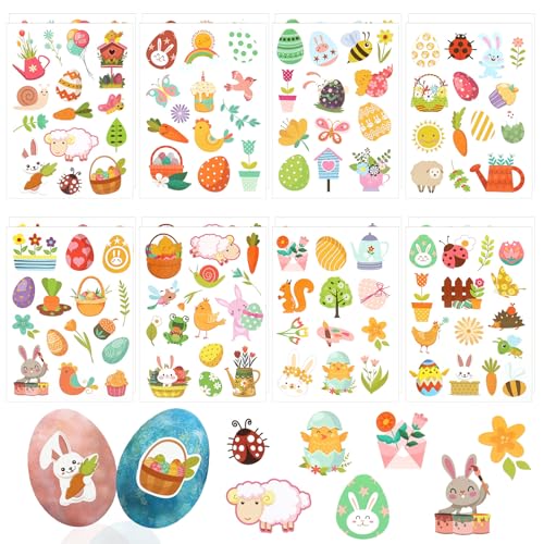 16 Blatt Ostereier Sticker, Ostereier Aufkleber für Kinder, Süß Ostereier Häschen Küken Blumen Aufkleber Frühlingsaufkleber für Ostereier für Jungen und Mädchen Osterdeko von Deepton