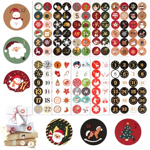 240 Adventskalender Zahlen Aufkleber, Adventskalender Sticker 1-24 Zahlenaufkleber Weihnachten, Selbstklebend Zahlen Adventskalender Nummern Aufkleber Set für Weihnachten Kalender Befüllen Basteln von Deepton