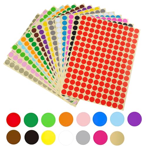 2880 Stück Klebepunkte, Aufkleber Rund, Bunte Klebepunkte, 15 Farben Aufkleber Punkte, 10mm Runde Punktaufkleber, Markierungspunkte Farbig, Klebe Punkte Klein, Dot Stickers für Büro, Zuhause, Schule von Deepton