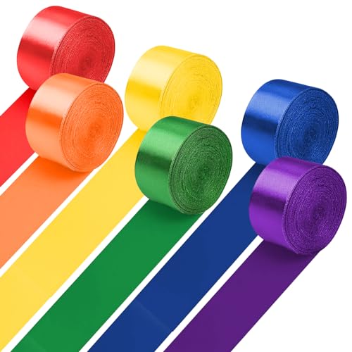 60m Regenbogen Schleifenband, 50mm Satinband, Geschenkband Breit, Große Stoffband, Ribbon, Geschenkbänder, Satinbänder, Dekoband für Geschenke Verpackung, Kunsthandwerk, DIY, Nähen, Hochzeit von Deepton