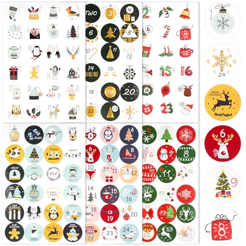 Adventskalender Zahlen Aufkleber, Ø 45mm Adventskalender Sticker 1-24 Zahlenaufkleber Weihnachten, Selbstklebend Zahlen Adventskalender Nummern Aufkleber Sticker Set für Weihnachten Kalender Xmas von Deepton