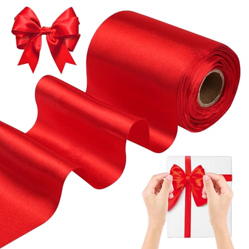 Deepton 20m Geschenkband Rot Breit 10cm Satinband Große Schleifenband Breit Satin Dekoband Geschenkband Stoff Geschenkverpackung Ribbon Stoffband für Auto Hochzeit Valentinstag Weihnachten von Deepton