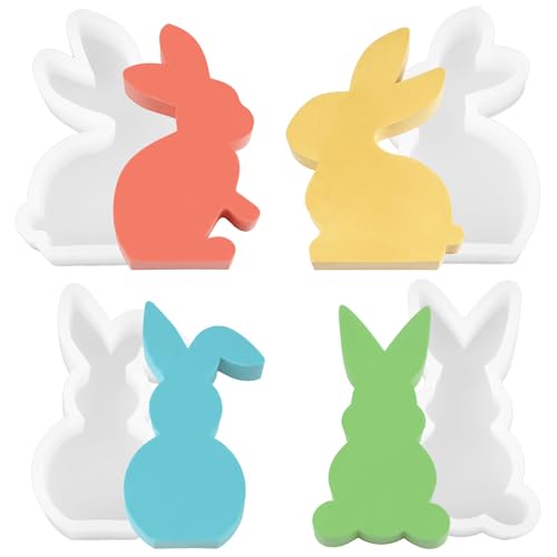 Deepton 4 Stück Osterhase Silikonformen Gießformen, Ostern Silikon Gießform Hase, 3D Osterhasen Silikonform Kerzenhalter, Hasenform Osterndeko Giessform für DIY Gips von Deepton