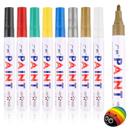 Deepton 8 Permanent Marker Stifte, 8 Farben Bunt Lackstift Stifte, Wasserfest Schnell Trocknend Glasstift Steine Bemalen, Permanentmarker Set für Kunststoff, Karton, Holz, Metall, Leinwand von Deepton