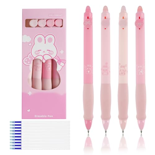 Deepton Radierbarer Kugelschreiber, 4 Stück Tintenroller Radierbar, 0,5mm Blau Radierbare Stifte, Kugelschreiber Radierbar, Erasable Pen mit 10 Ersatzminen für Studenten Geschenk, Bürobedarf (Rosa) von Deepton