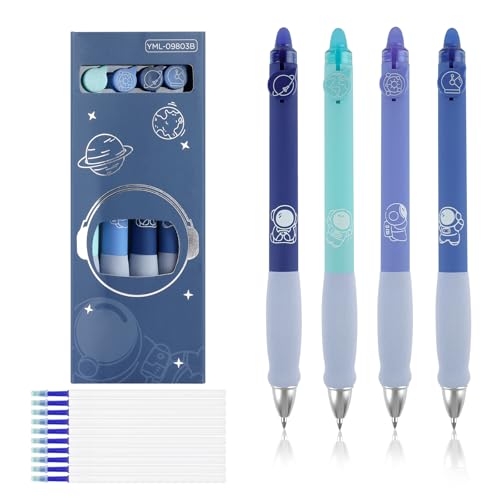 Deepton Radierbarer Kugelschreiber, 4 Stück Radierbarer Tintenroller, Blau Radierbare Stifte, Kugelschreiber Radierbar, Erasable Pen, Gelstifte Radierbar mit 10 Ersatzminen (0,5mm, Blau) von Deepton