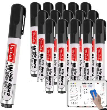 Deepton Whiteboard Marker, 15 Hohe Kapazität Schwarz Whiteboard Stifte Abwischbar, Non Permanent Dry Erase Marker, White Board Marker Pens für Schule Büro Flipchart von Deepton