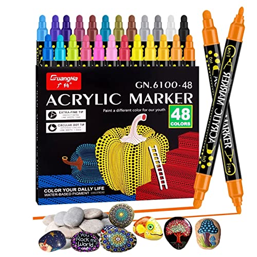 Deer Eastern Acryl Marker Wasserfest 48 Farben Dual Tip Stifte Multimarker Steine Zum Bemalen Acrylmarker für Holz, Leinwand, Glas, Papier, Keramik. (48) von Deer Eastern