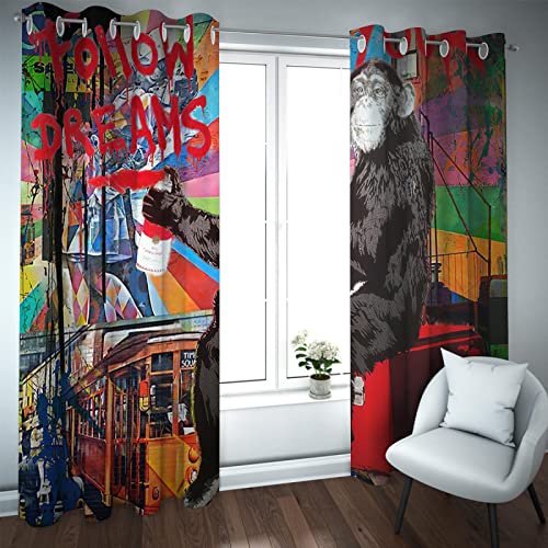 Deertweet Home Banksy Vorhang Gorilla Verdunkelungsvorhänge Graffiti Kunst Fenstervorhänge für Schlafzimmer Wohnzimmer Verdunkelung Fenster Vorhänge 2 Paneele H114xB96 von Deertweet Home