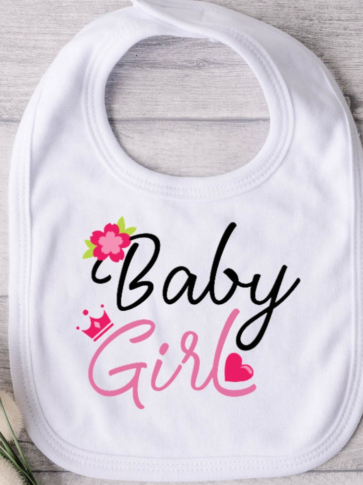 Mädchen Lätzchen "Baby Girl" Mit Velcro Verschlussfarben Rosa Und Schwarz Weiß Frottee von DeesCreationsStore