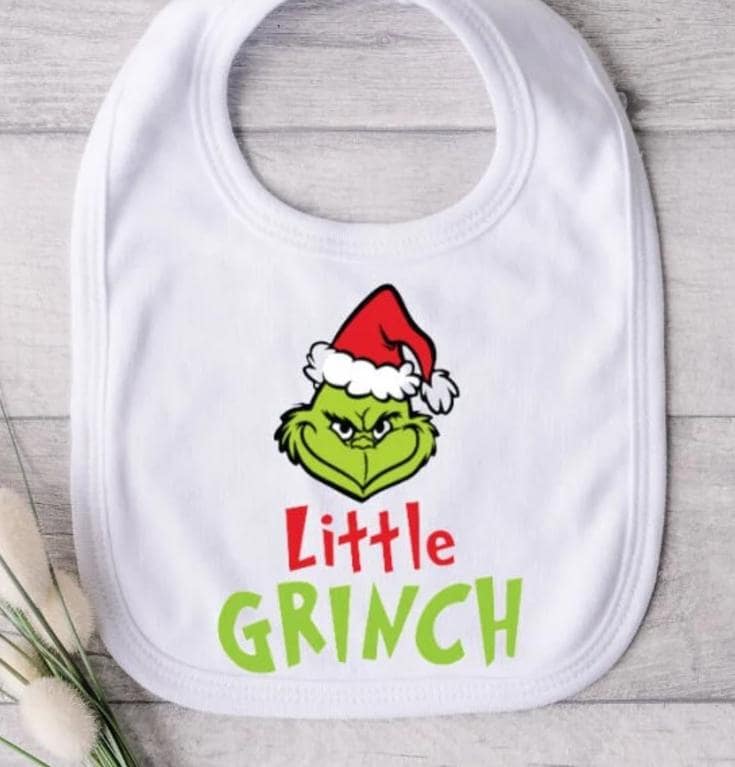 "Schönes Babylätzchen "Baby Grinch" Lätzchen Mit Schriftzug Knallrot Und Grün von DeesCreationsStore