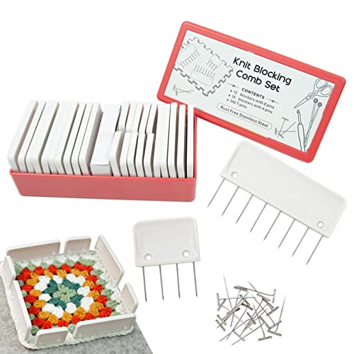 Deewar Knit Blocking Pins Kit - Wiederverwendbare 25 blockierende Strickkämme, Metallblockierende Strickkämme, sparen Sie Zeit & einfach zu bedienende gebogene Kantenblocker, Häkelkämme mit 100 von Deewar