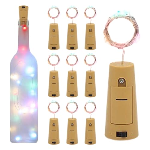 Deewar Weinflaschenlichter mit Korken - 10 Pack 20 LEDs Weinflaschenlichter - LED Flaschenlichter, batteriebetriebene Lichterkette mit 3 Geschwindigkeitseinstellung für Urlaub von Deewar