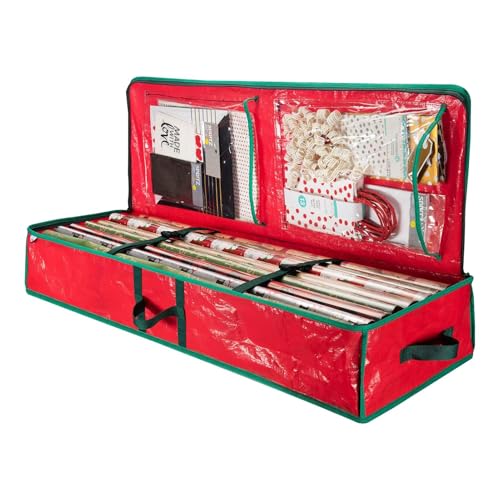 Geschenkpapier-Organizer-Tasche für Weihnachten – Weihnachts-Unterbett-Geschenkpapier-Organizer | Wickelpapier-Organizer-Taschen mit Innentaschen für Scheren von Deewar