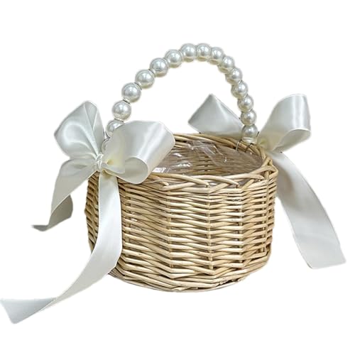 Hochzeitskorb für Blumenmädchen, Feen-Blumenkorb mit Schleife, Rattan, Heimdekoration, Weidenkorb von Deewar