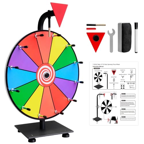 Spinningg Preisrad - Tabletop Spinningg Preisrad | 12 Slots Tabletop Roulette Spinner mit Dry Marker und Radiergummi, 12 Zoll Spin the Wheel Game, Gewinne das Fortune Spin Spiel für Karneval von Deewar